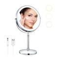 thumbnail image 1 of YUOY espejo de maquillaje con luz, equipado con luces LED y lupa de 10 aumentos, espejo de maquillaje de doble cara recargable de 8 pulgadas, hecho de aleación de aluminio, 1 of 7