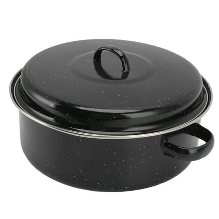 

BTSRPU Roasting Pan Black Speckled Finish Household Non Stick BBQ Pot Roast Pan With Lid For Roasted Sweet Potatoes Chestnuts