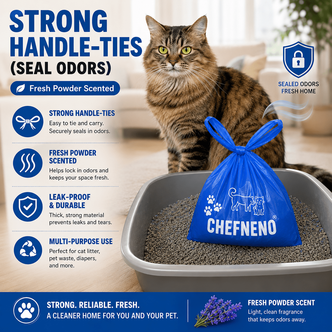 Disposable Dog Poop Waste Bags Cat Litter Clump & Poop Bags with Easy-tie Handles (500 count)  Fresh Powder Scented Bulk Poop Bags (Blue, 500 ct.)