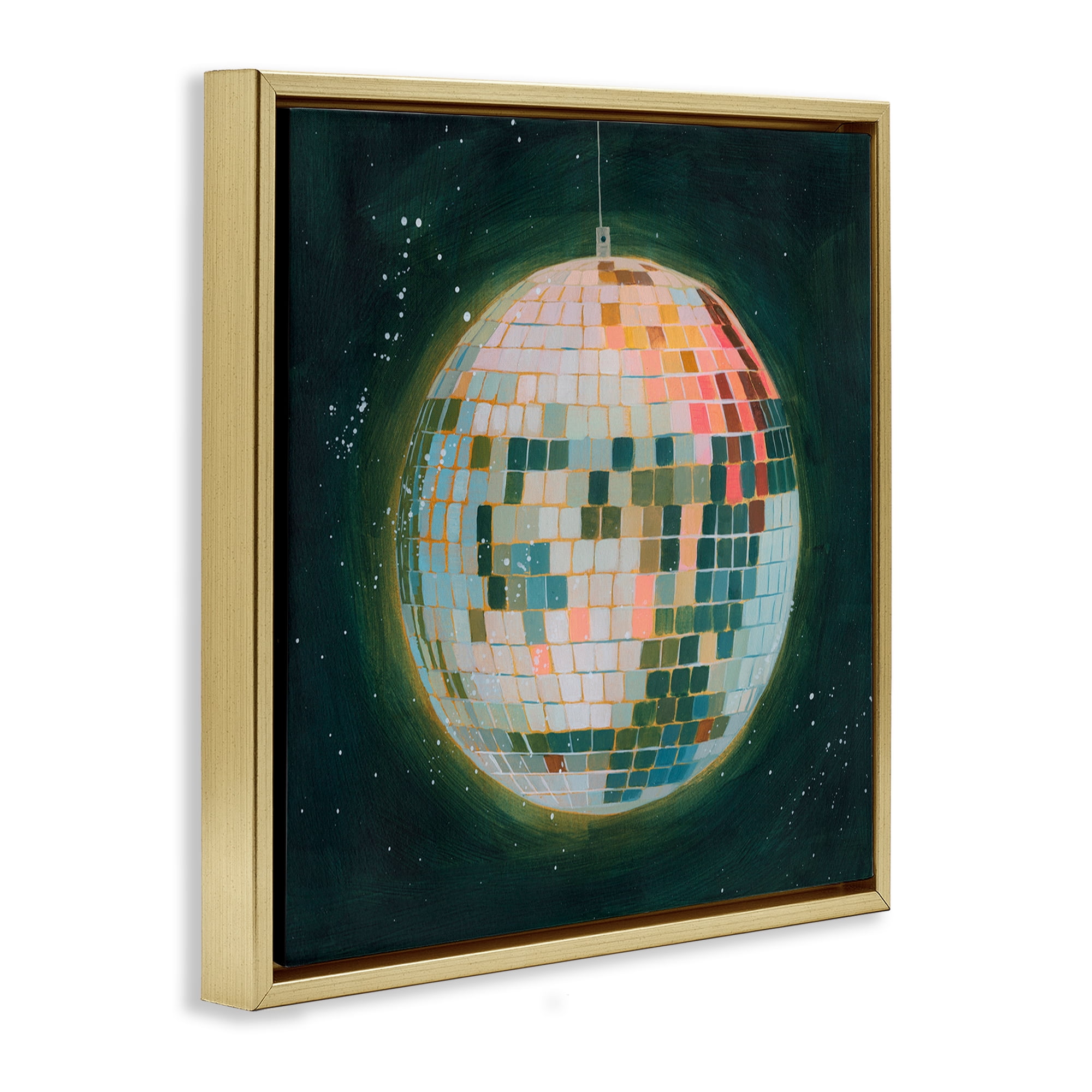 Stupell Industries Disco Ball in Space Entertainment Painting Gold Floater Framed Canvas Art Print Wall Art, 18 x 18