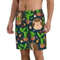 thumbnail image 2 of Kll Cute Hedgehogs Cactus Blue Men'S Casual Summer Beach Shorts Hawaiian Shorts With Pockets-Small, 2 of 9