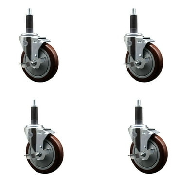 5 Inch Maroon Poly Swivel 1 Inch Expanding Stem Caster Set with Brake SCC