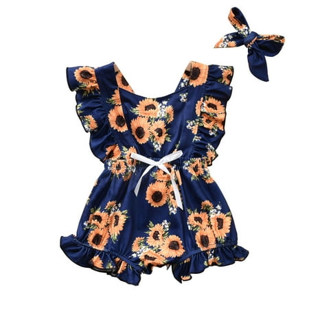 

Jdefeg Girls Size 6 Dress Baby Girls Sleveless Ruched Sunflowers Romper + Headbands Outfits Girls Dress 5T Baby Layette Set Baby Layette Set Green 70