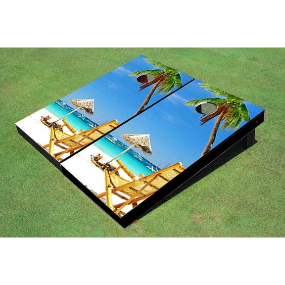 Beach Chair Near Umbrella Themed Cornhole Boards