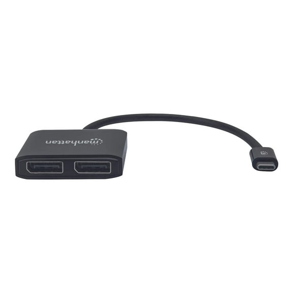 Manhattan USB-C to Dual DisplayPort 1.2 Adapter Cable 4K@30Hz 19.5cm Male to Females USB-C to 2x DisplayPorts MST Hub Mirror Black Three Year Warranty Blister