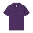 thumbnail image 3 of Domuza Kids Boys Polo Shirt Collared Short Sleeve Casual Button T Shirt Lightweight Comfy Quick Dry Athletic Golf School Class Uniform-Dark Purple 11-12 Years, 3 of 3