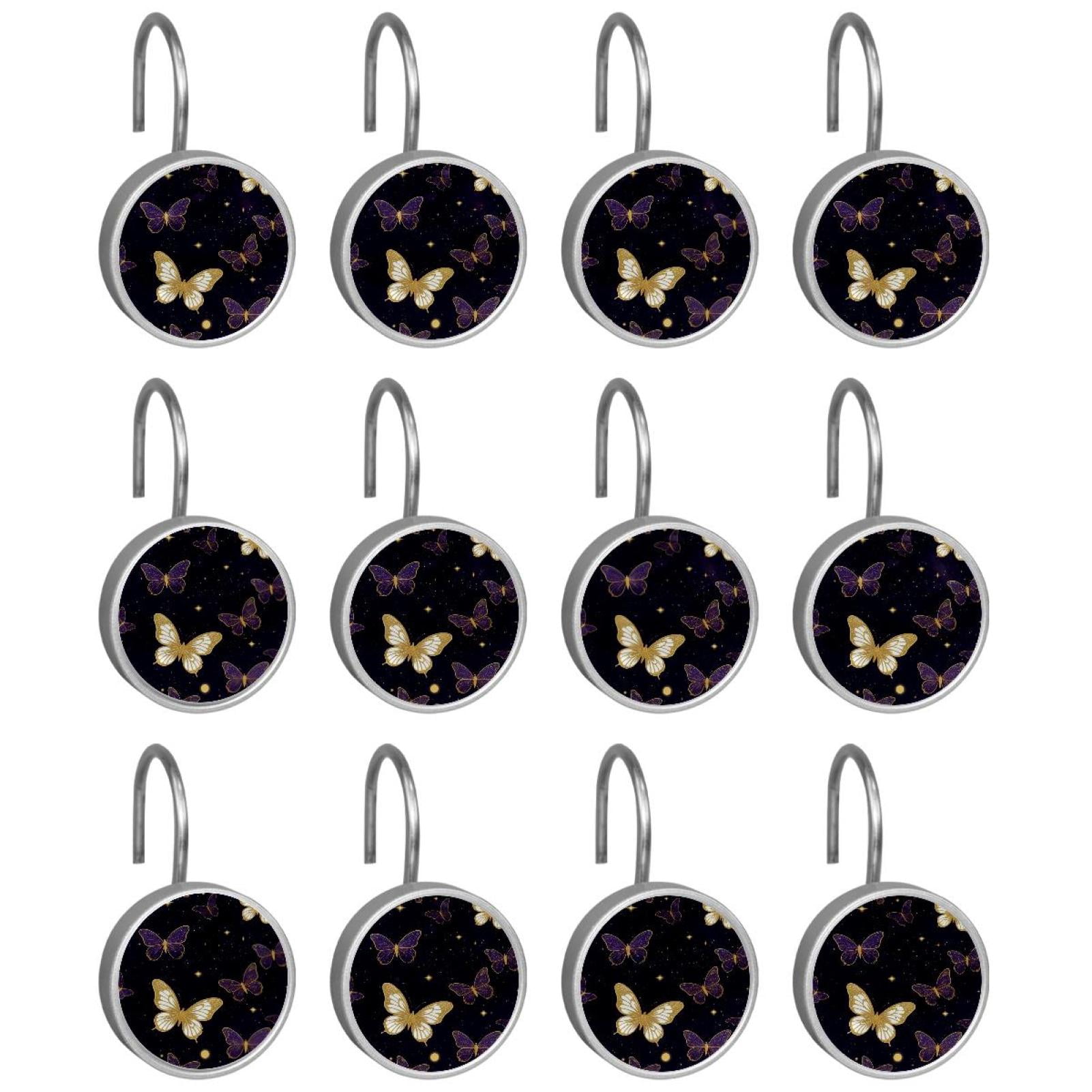 HemaKayy 12 Pcs Shower Curtain Hooks Bathroom Decorative Accessories Starry Sky Shining Butterfly