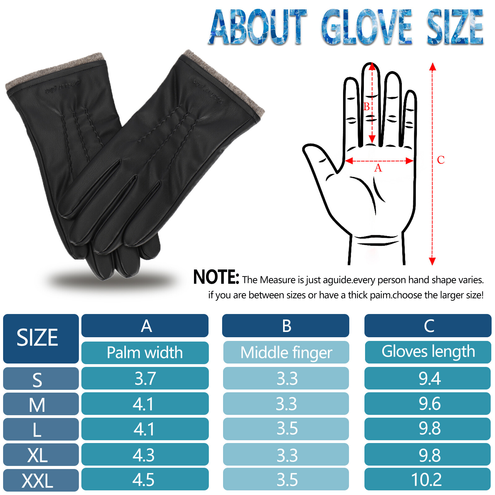 Leather Gloves for Men, Warm Wool Lined PU Leather Winter Gloves Touchscreen Texting,Driving Gloves Men Waterproof - image 4 of 8