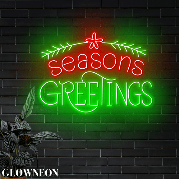Glowneon Season Greeting Wall Neon Light, Merry Christmas Wall Decor