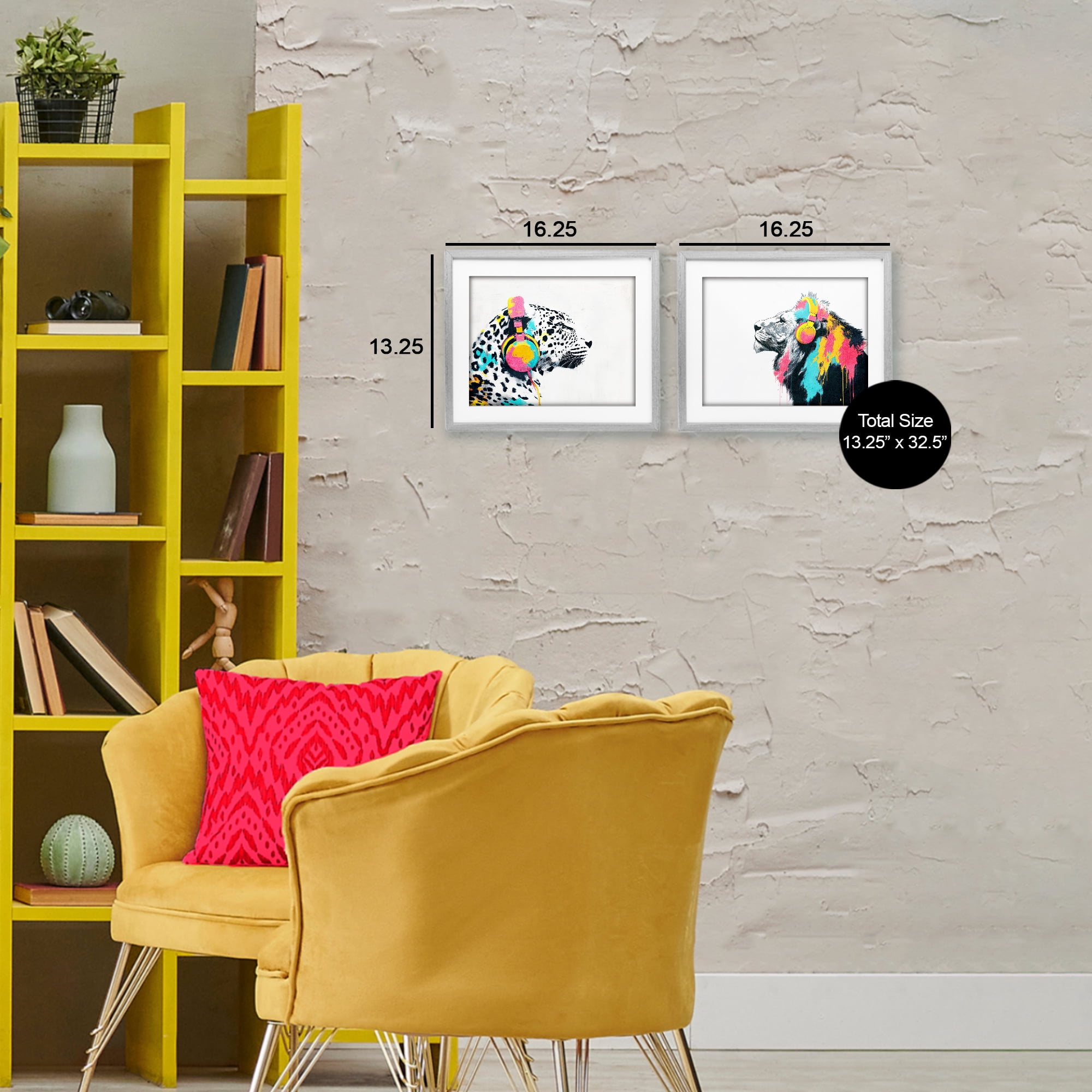 Stupell Industries Leopard and Lion On Air 2 Piece Gray Framed Print Under Glass Set, design by Svetlana Aleynikova