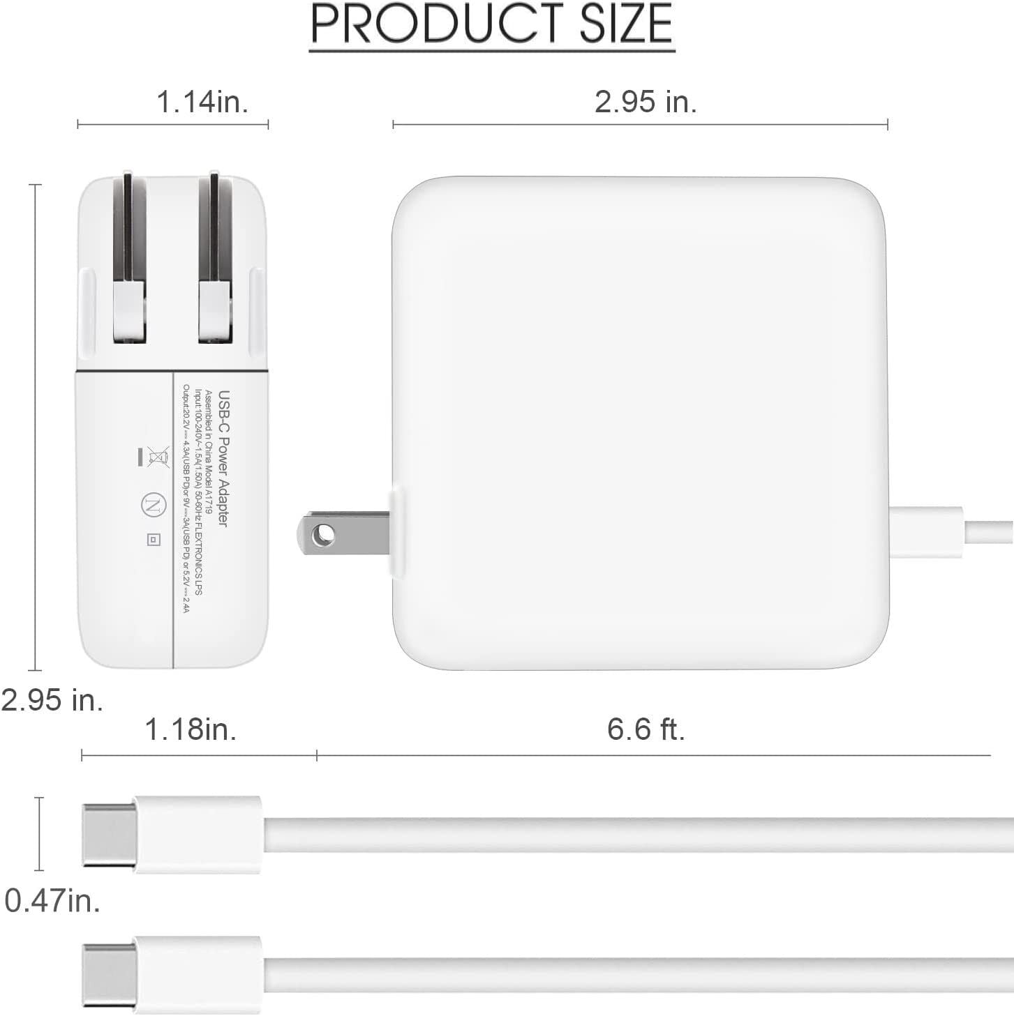 87W USB C Type C Power Adapter Fast Charger For MacPro 16, 15, 14, 13 inch 2021 2020 2019 2018, MacAir Retina 13 inch 2018 2019 2020, HP Spectre x360 13 15, Galaxy S10 Note 9, Google Pixel, One plus