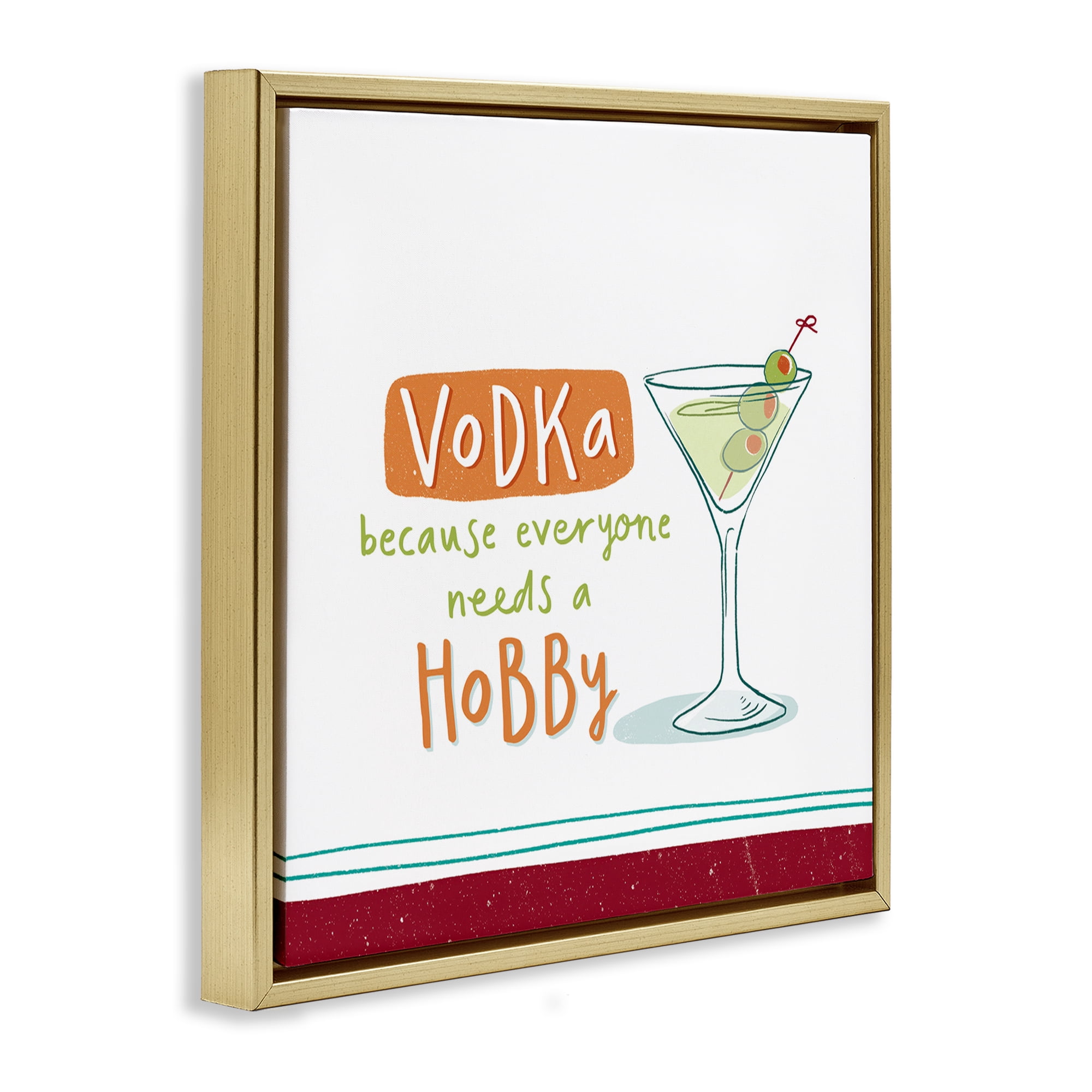 Stupell Industries Funny Vodka Phrase Food & Beverage Painting Gold Floater Framed Canvas Art Print Wall Art, 18 x 18