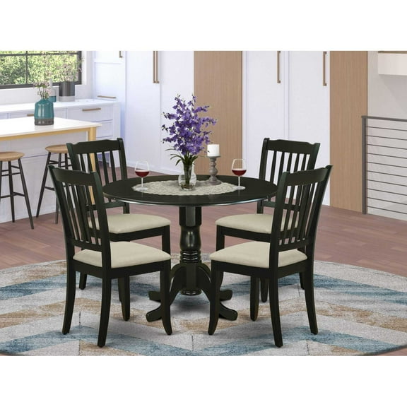 East West Furniture Dublin 5-piece Wood Dining Set with Slatted Chairs in Black