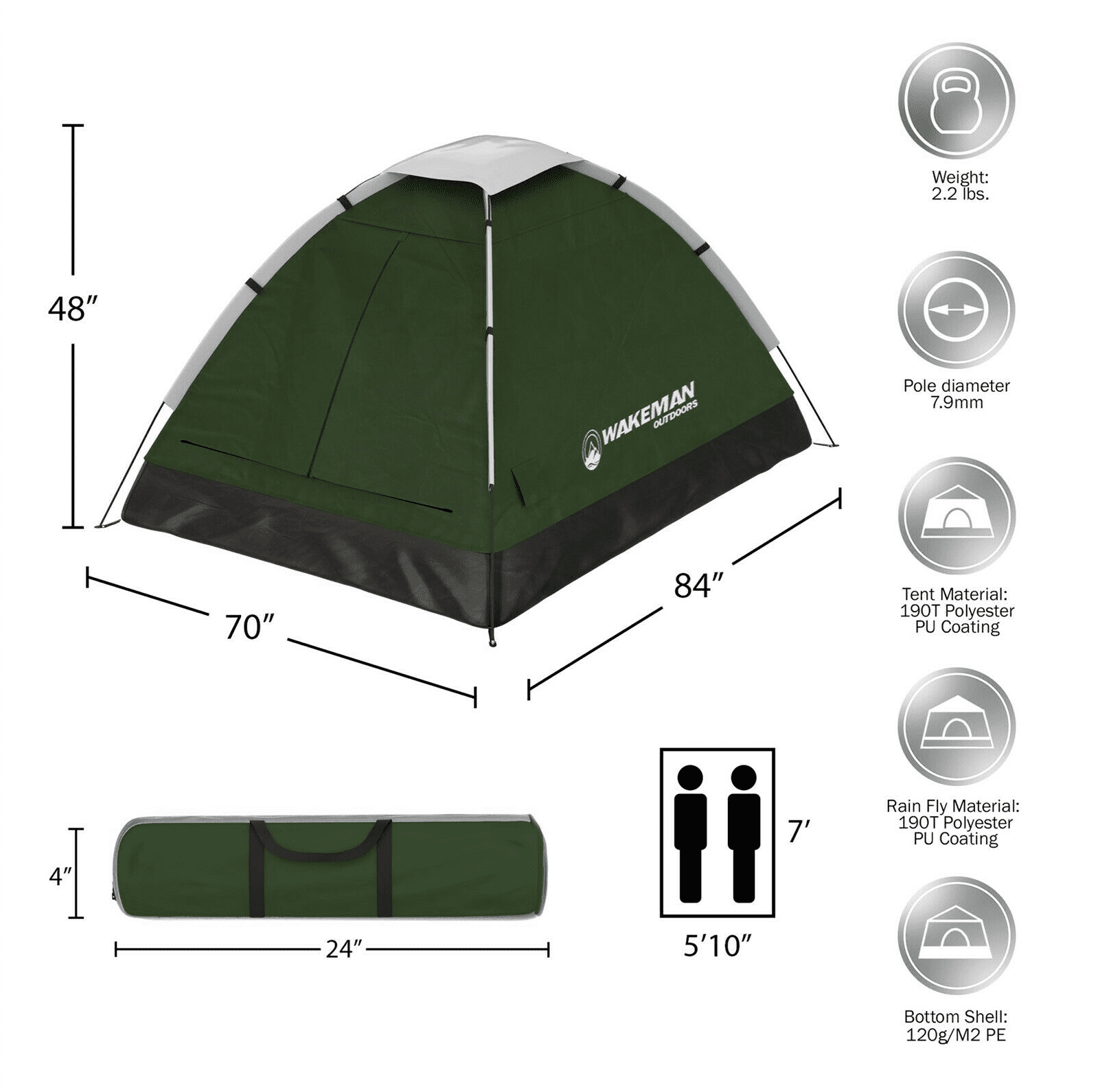 Two Person 2 Man Green Tent Carry Bag Kids Adult Camping Easy Assembly 