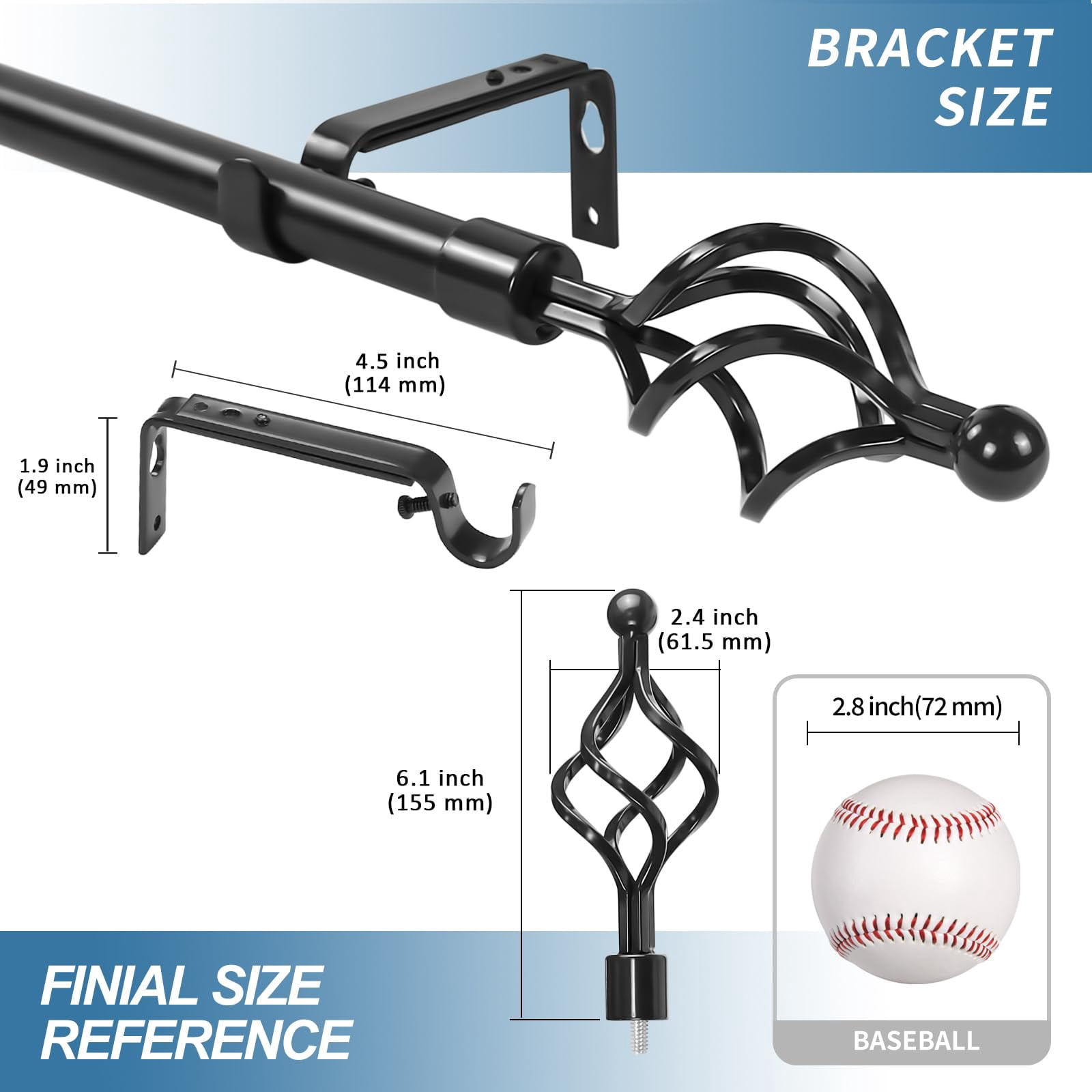 Urbanest Forged Iron Birdcage Curtain 3/4" Rod, Black, 48"-84"