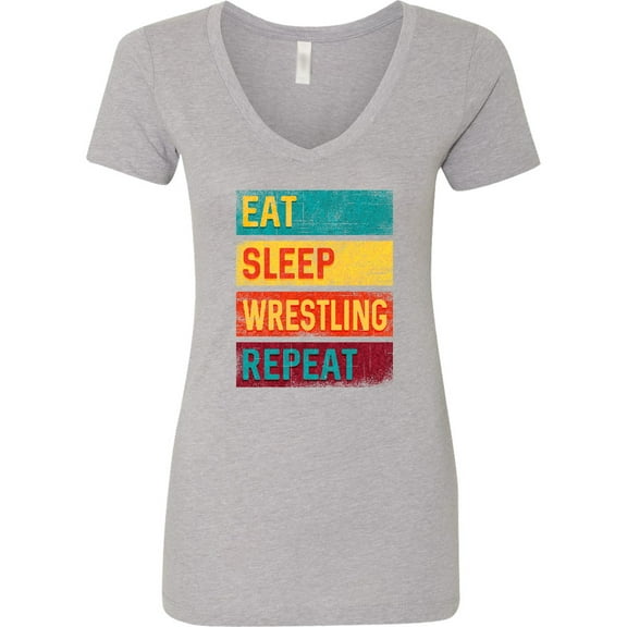 Inktastic Eat Sleep Wrestling Repeat Women's V-Neck T-Shirt