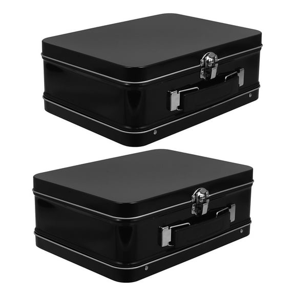 2 Pcs Tinplate Box Tinplate Storage Case Desktop Storage Boxes Tote Bag Black