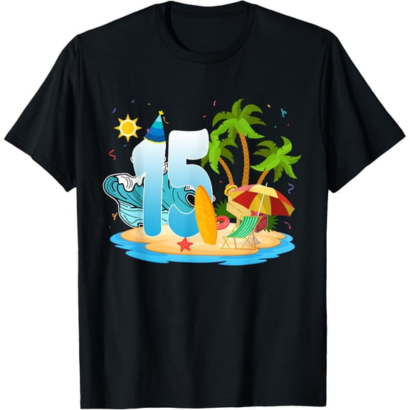 Exquisite and comfortable-Kids 15th Birthday Beach Summer Vacation 15 Year Old Party T-Shirt