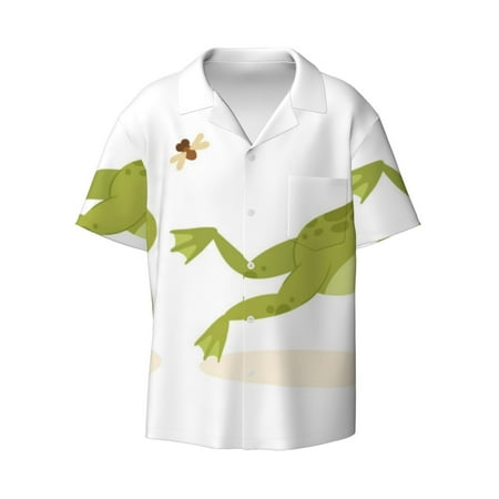 Fotbe Hunting Frog print Short Sleeve Button Down Shirts for Men Casual Summer Beach Wrinkle Free Shirt-XX-Large