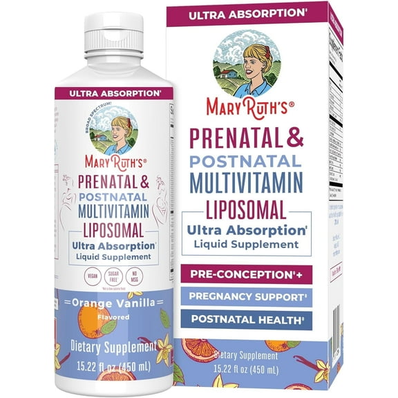 MaryRuth Organics Prenatal & Postnatal Liposomal Multivitamin, Orange Vanilla, Vegan, Non-GMO, 15.22 oz