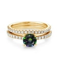 thumbnail image 2 of Gem Stone King 18K Yellow Gold Plated Silver Green Mystic Topaz and White Moissanite Wedding Engagement Band Bridal Set Ring for Women (1.49 Cttw, Gemstone, Available in Size 5, 6, 7, 8, 9), 2 of 5