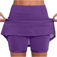 thumbnail image 2 of QATAINLAV Women's Casual High Waisted Tennis Skirts Solid Layered Ruffle Mini Skirts with Shorts Milk Silk Soft Yoga Skirt Shorts Holiday Sales Purple 4XL, 2 of 7