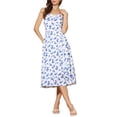 thumbnail image 1 of Vestido midi casual sin mangas de cuello cuadrado con flores y tirantes de espagueti para mujer, L azul, 1 of 6
