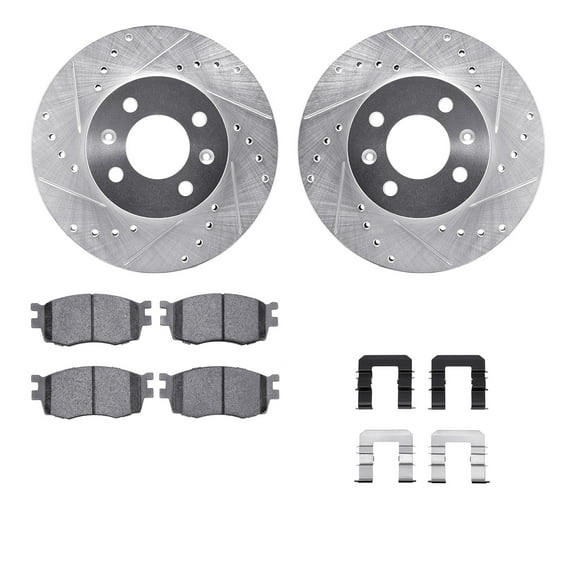 Dynamic Friction Company Front Brake Rotors-Drilled and Slotted-Silver with 5000 Advanced Brake Pads includes Hardware 7512-03001