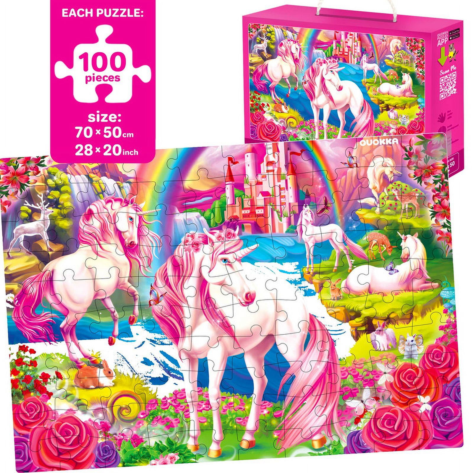 Quokka Jumbo Floor Puzzles Set - 100 Pieces - Unicorns and Animals - Ages 3-10