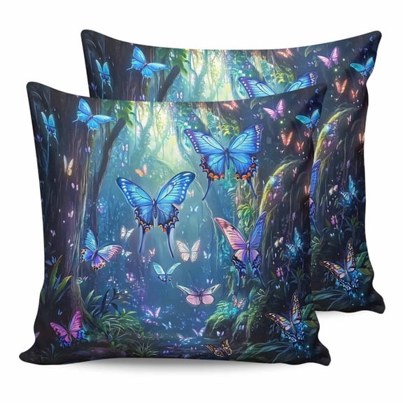 Pillow Covers 20x20 Set of 2, Blue Butterfly Throw Pillow Covers Decorative Couch Cushion Cover, Modern Art Forest Butterflies Microfiber Soft Square Pillowcases for Bedroom Living Room Sofa