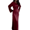 thumbnail image 2 of Maxi Dresses for Women Elegant Classy Fall Long Bell Sleeve Ruched Bodycon Fitted Cocktail Party Slit Dress Deep Red L, 2 of 7