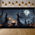 thumbnail image 2 of Spooky Design Halloween Banner Witch Theme Pumpkin Decorations Polyester Material Celebration Backdrop for Holiday Party Indoor Decoration Photo Shoot, 2 of 9