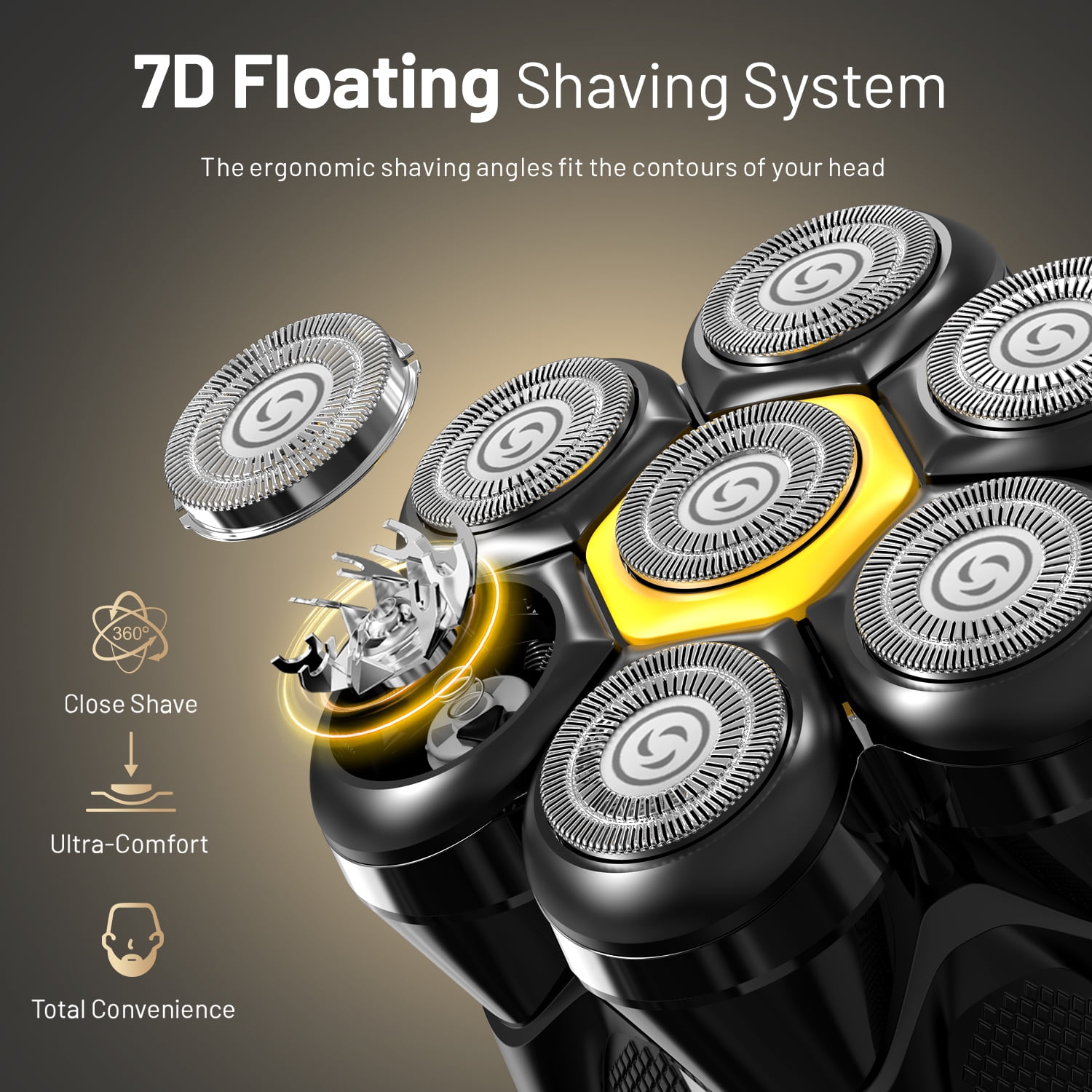 Nogroa Head Shavers for Men, Magnetic Electric Bald Razor, 7D Rotary Cordless Shaver, Rechargeable Grooming Kit for Mens Scalp/Face/Beard, Close Shaving, PX7 Waterproof, Wet/Dry, LED Display