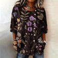 thumbnail image 2 of 3/4 Sleeve Tops for Women,floral Print Tshirts Basic Tees Blouses Graphic Work Top Loose Casual Blouses Tunic Tops Crew Neck Lightweight Comfortable Fit Pleated Shirts Round Neck,Black3,4XL, 2 of 5