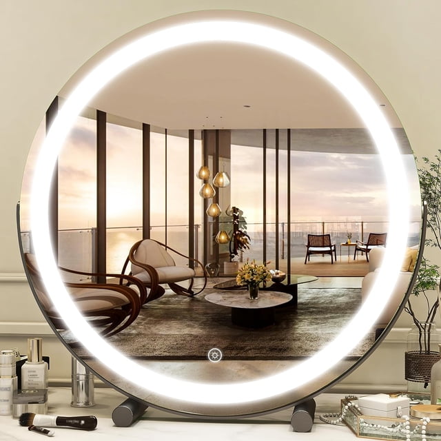 Espejo de tocador iluminado, espejo de tocador Hollywood de 12 pulgadas con mesa de tocador iluminada, espejo de tocador LED con 7 bombillas regulables, mesa de dormitorio, 3 modos de atenuación,1