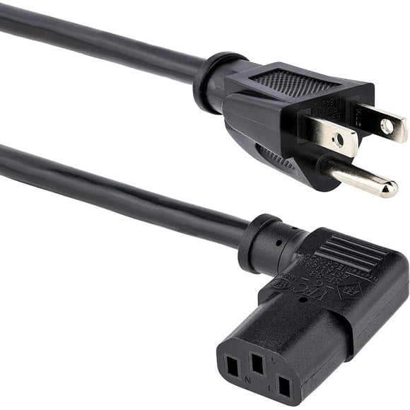 StarTech.com 3ft (1m) Computer Power Cord, NEMA 5-15P To Right Angle C13, 10A 125V, 18AWG, Replacement AC Power Cord, PC Power Supply Cable, Printer/Monitor Power Cord, UL Listed (PXT101L3)