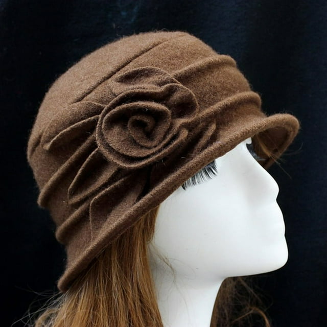 Vintage Women Wool Church Cloche Flapper Hat Lady Bucket Winter Flower Cap