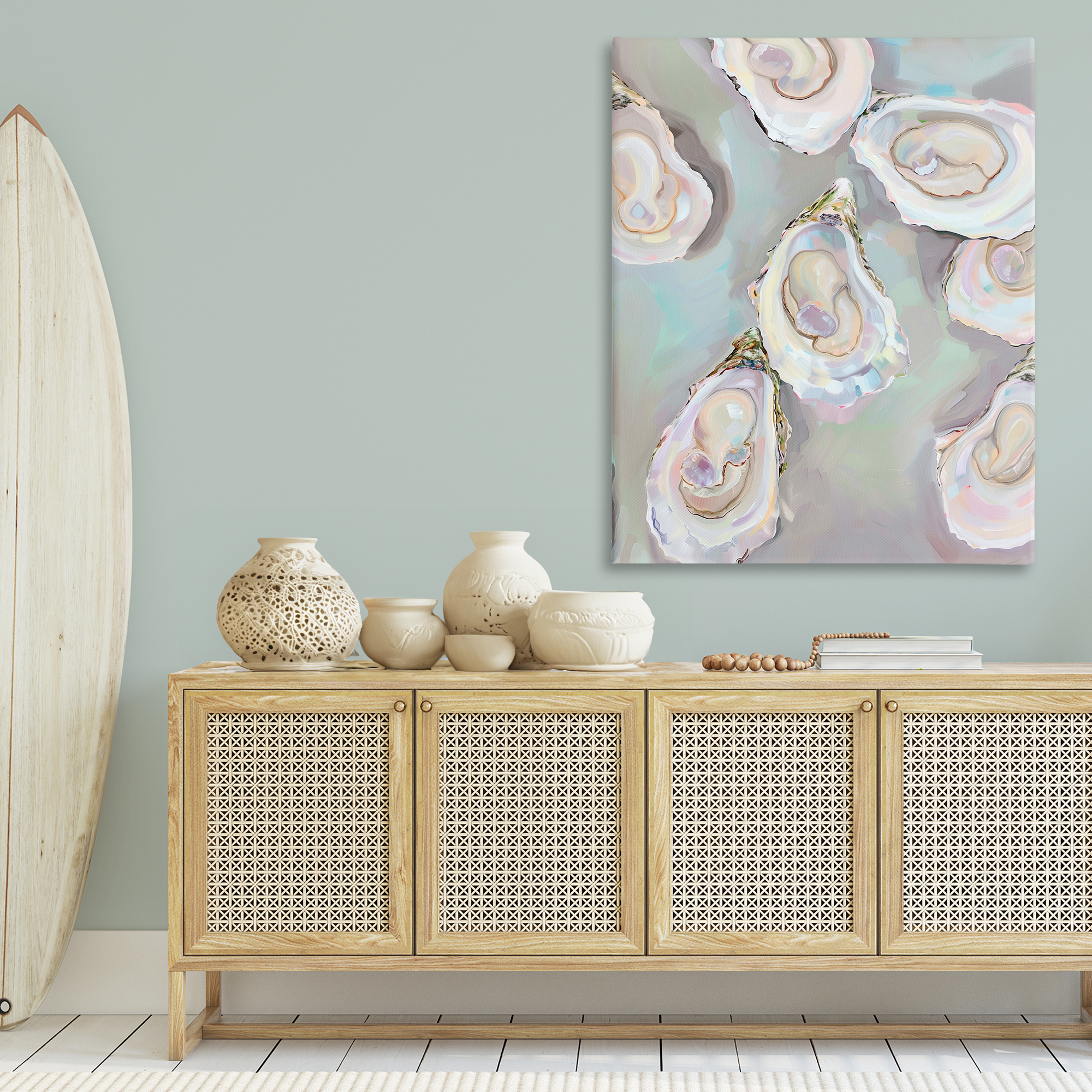 Stupell Industries Pastel Oysters Still Life Food & Beverage Painting Wrapped Canvas Art Print Wall Art, 36 x 48