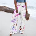 thumbnail image 2 of COSFO Purple Women Pants Palazzo Floral Casual High Elastic Waisted Wide Leg Pants with Pocket Loose Pants, 2 of 5
