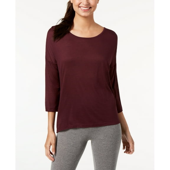 Ideology Womens Drop-Shoulder Pleated-Back Long-Sleeve Top,Vintage Wine,2XL