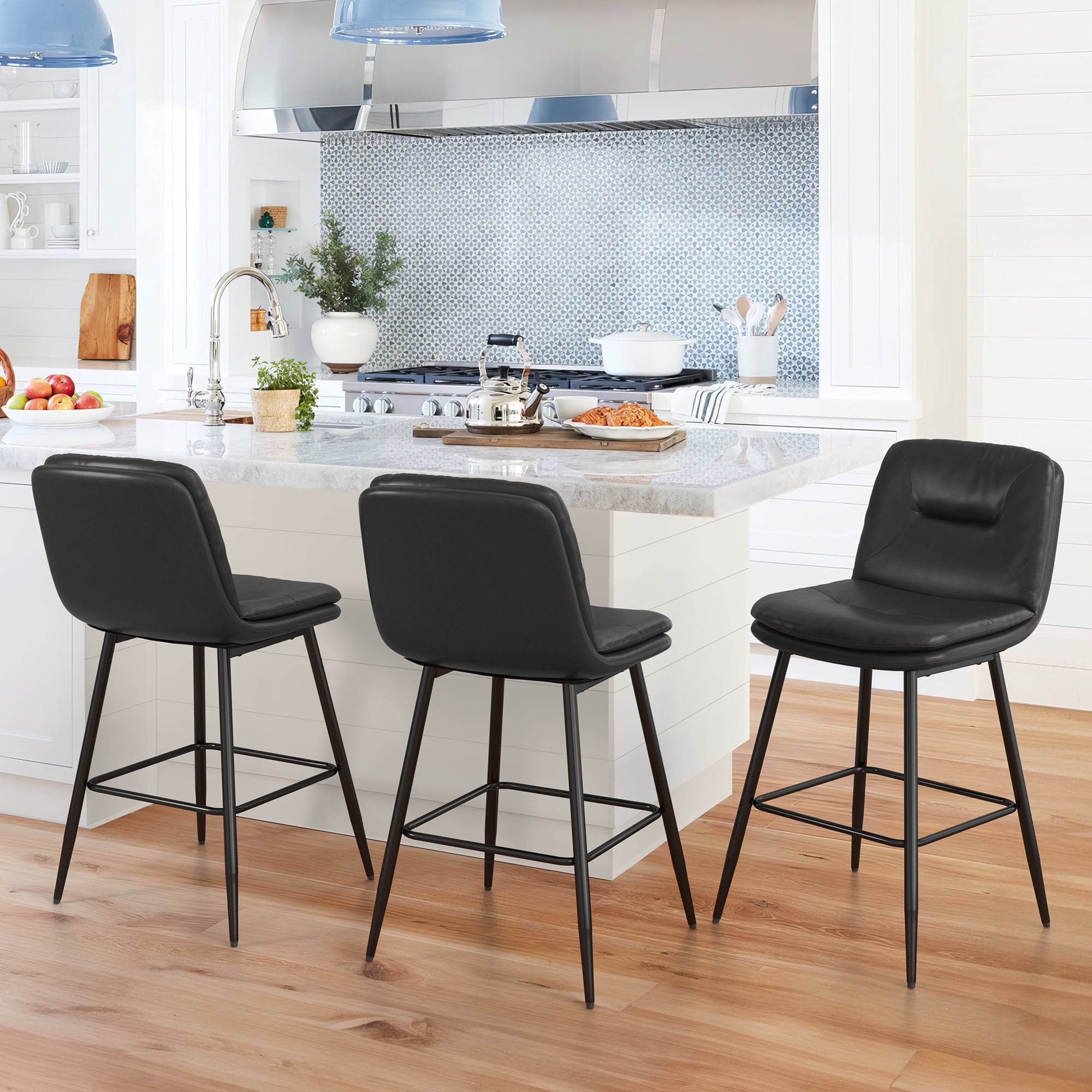 Dycanpo 24”H Bar Stools Set of 4, Double-Layer Upholstered, for Home Kitchen, Black