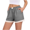 thumbnail image 3 of TAGOLD Womens Summer Shorts Stripe Lace Splice Elastic Waist Loungewear Soft Sleep Bottom Shorts, 3 of 5