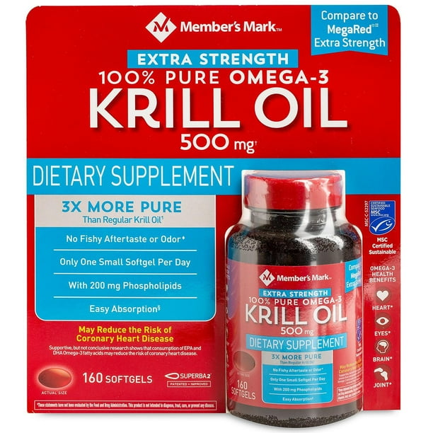 Extra Strength 100 Pure Omega3 Krill Oil, 500mg (160 ct.) Walmart