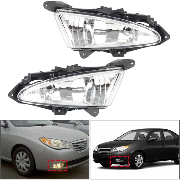 LABLT 1 Pair Fog Lights Assembly Replacement for 2007-2010 Hyundai Elantra Clear Lens with Bulbs Harness Switch Kit Driving Fog Lights Lamps Driver and Passenger Side