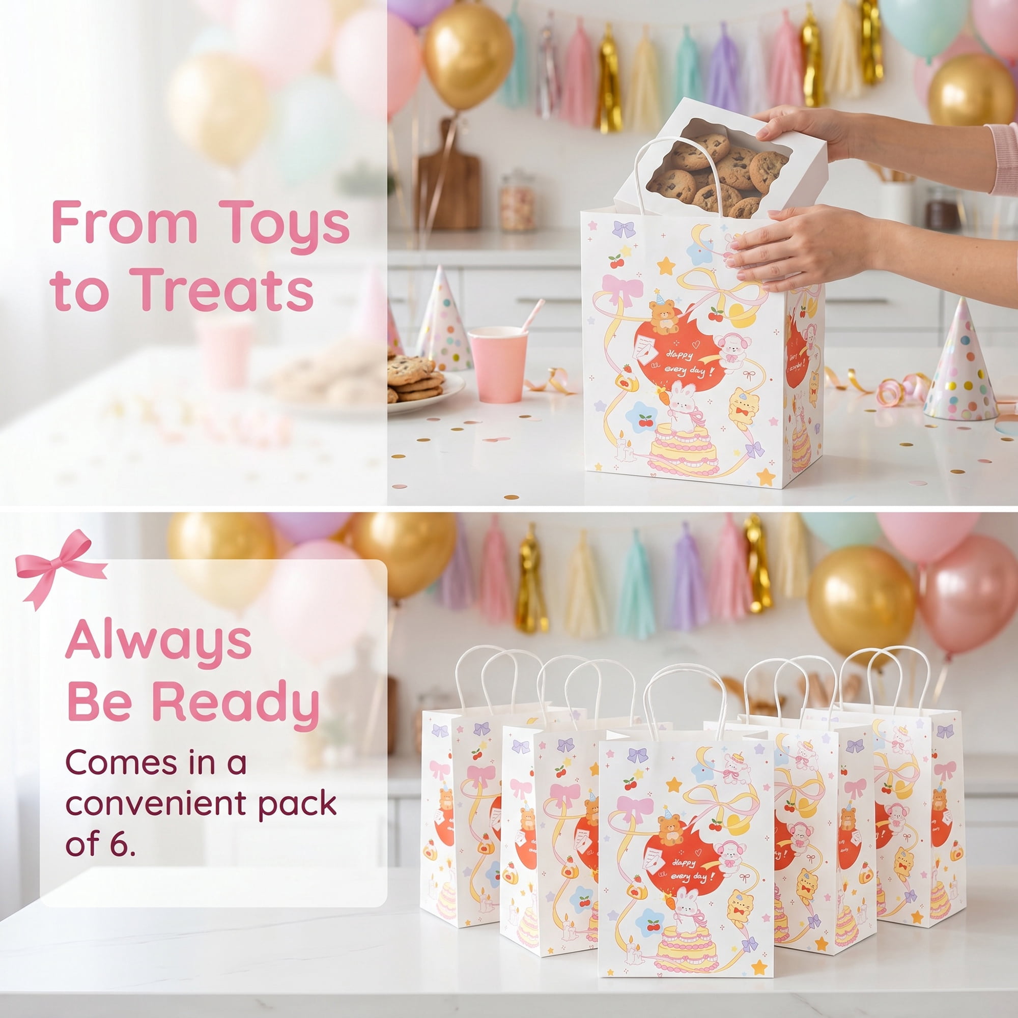 Unique Bargains 6Pcs Thick Cartoon Paper Gift Bags with Handles Cake 8.3" x 4.3" x 10.6"