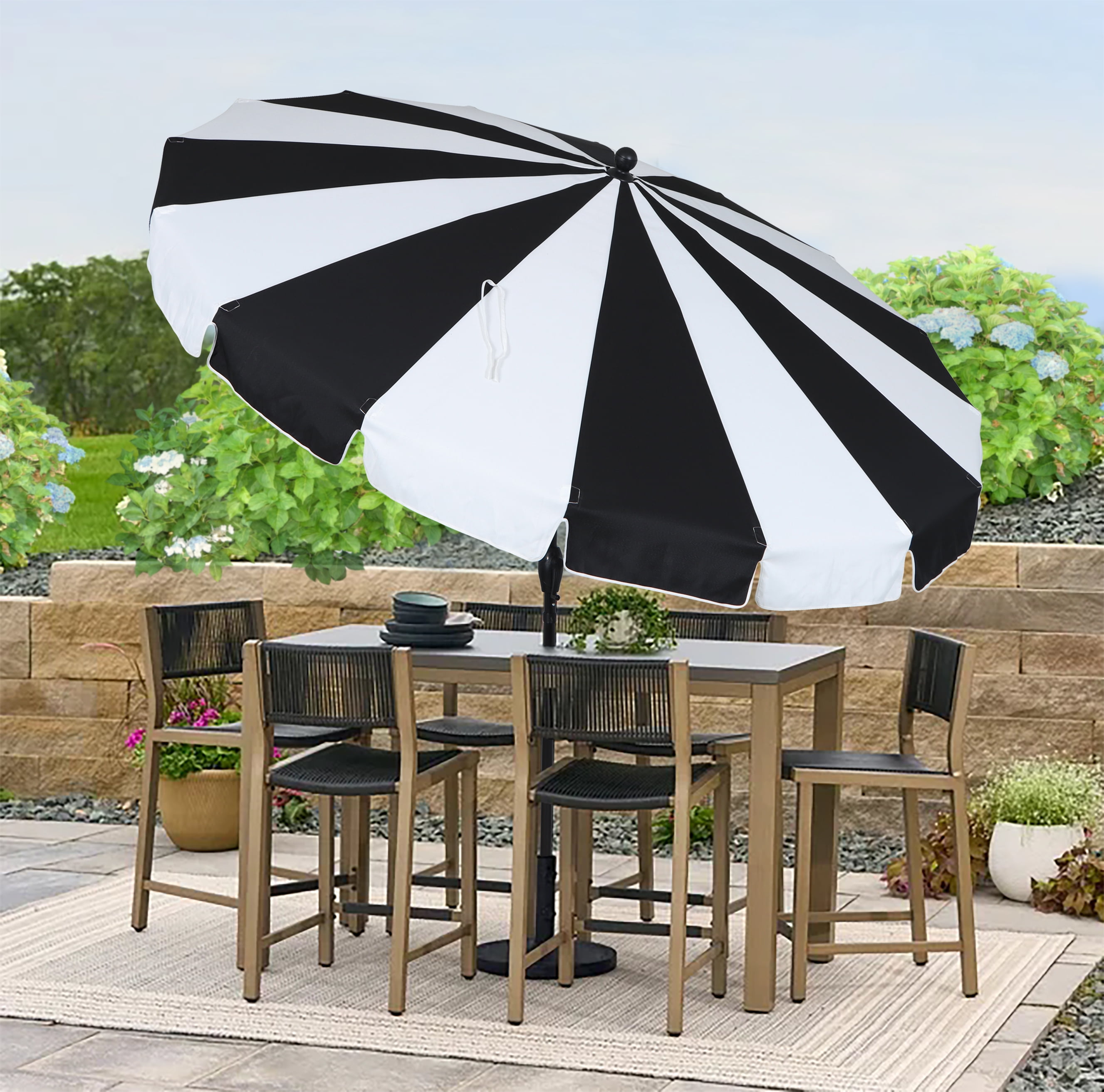 better homes & gardens 9' outdoor market patio umbrella Better Homes & Gardens Premium 9' B&W Market Umbrella, Fiberglass Ribs,  Crank Lift, 3-Angle Tilt