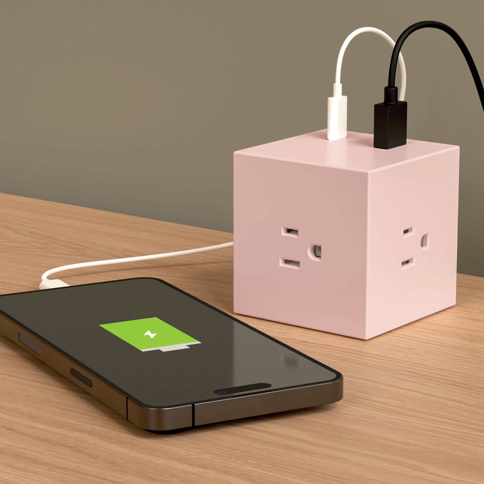 Honeywell Power Cube, 3 Outlets + USB-C & USB-A, 4 ft Cord, Flat Plug, Pink