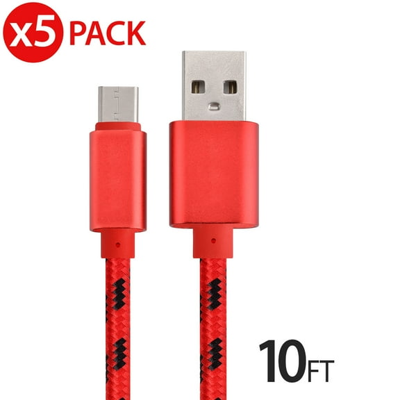 5x 10FT USB Type C Cable Fast Charging Cable USB-C Type-C 3.1 Data Sync Charger Cable Cord For Samsung Galaxy S9 S9  Galaxy S8 S8 Plus Nexus 5X 6P OnePlus 2 3 LG G5 G6 V20 HTC M10 Google Pixel XL