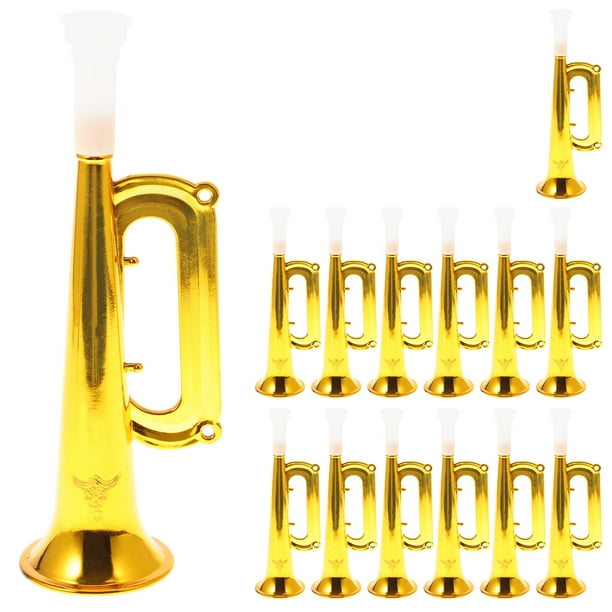 14 trompetas de plástico de juguete, con sonido, ideales para animar fiestas y como material educativo.
