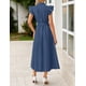 thumbnail image 3 of Vestido ZESICA 2025 para verano, bohemio, con botones, cuello en V, cuello en V, azul marino, mujer, 3 of 8